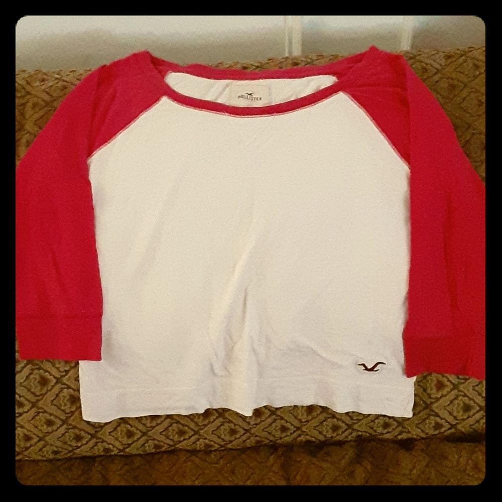 Hollister White and Pink Long Sleeved Top Size S